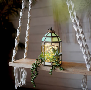 Lanterne rustique en laiton vitrail 8.8x4.7 pouces lanterne bougeoir en métal pour balcon de fête Patio salon et décor de mariage - Product Image 3