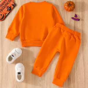 Disfraz de Halloween Personalizado con Estampado de Cara Sonriente para Niños Pequeños, Color Naranja, 80-120, Conjunto de 2 Piezas de Ropa para Bebés y Niños Pequeños, Sudadera y Pantalones - Product Image 2