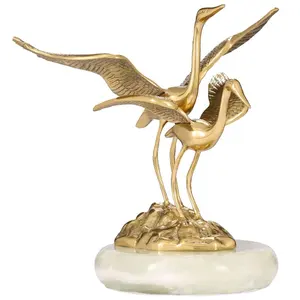 Decoración de Metal hecha a mano para el hogar, escultura artística de pájaros dorados de latón, regalo
