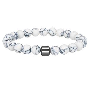 Bracelet en pierre naturelle, perles d'agate de 8mm, bande élastique, bijoux unisexes, cadeau, marron, blanc, noir, roche volcanique, forme de boule ronde - Product Image 2