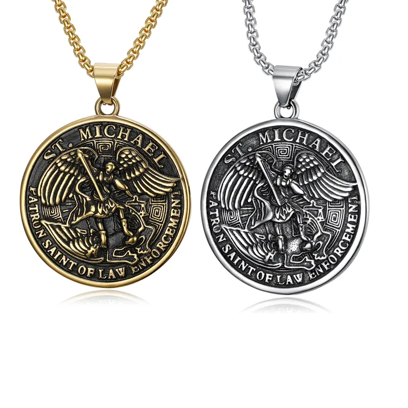 st. michael the archangel necklace Mens Medal Religious Pendant Catholicism Patron Shield Protection Necklace