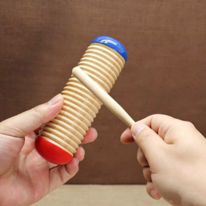 Série d'instruments de percussion Orff en gros : Guiro en bois, jouet musical pour enfants, jouet en bois, tube à sable rouge et bleu - Product Image 2