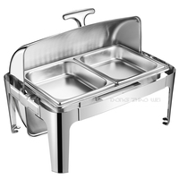 Matériel de buffet : Réchaud de buffet double en acier inoxydable avec couvercle en verre à roulement