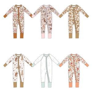 Abbigliamento per bambini con stampa di alta qualità in fibra di bambù comode tute con cerniera per neonati YKK per bambini - Product Image 1