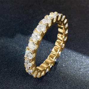 Golden Eternity Band Ring With Round <b>Natural</b> <b>Stones</b> Prong Setting Classic Wedding Engagement Jewelry For Women's T0511 - Product Image 3