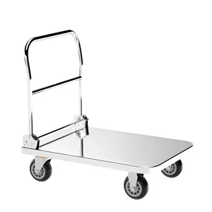 High Quality 304/202 Stainless Steel Trolley Carts 500kg Capacity Heavy Duty Hand Truck Foldable Industrial Platform Trolley