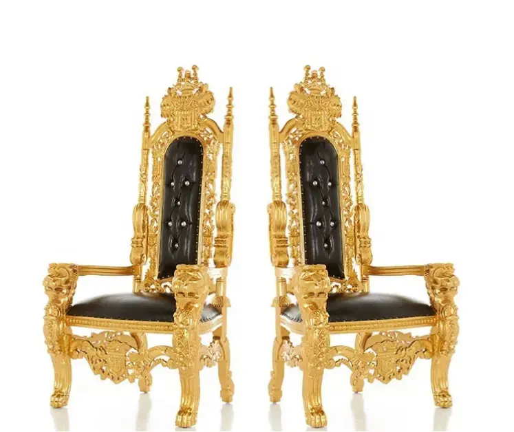 Lüks kral ve kraliçe yüksek geri ucuz avrupa neoklasik oyma kral taht sandalyeler düğün için