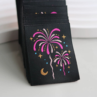 Étiquette tissée personnalisée pour feux d'artifice, patch streetwear, étiquettes tissées avant pour sweat à capuche en coton, étiquette de vêtement damassée haute densité