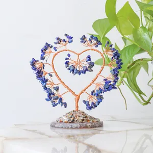 2024 New Product Heart Shape Blue Lapis Lazuli Gemstone Chip Crystal Lucky Trees Of Life