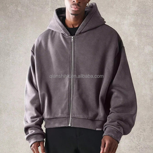 Alta calidad 100% algodón en blanco Zip up Hoodie Custom Oversized Heavy Weight Pullover Hoodies Streetwear Boxy Hoodies Unisex - Product Image 3