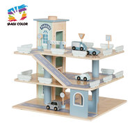 Ensemble de garage de stationnement multi-niveaux en bois avec rampes coulissantes, ascenseur, panneaux de signalisation, voitures miniatures pour enfants, jeu de ville W04B160
