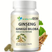 Comprimés végétariens de Ginseng et Ginkgo Biloba Focus Nutrition – Complément alimentaire végétal à base d'extraits naturels de plantes, sans OGM