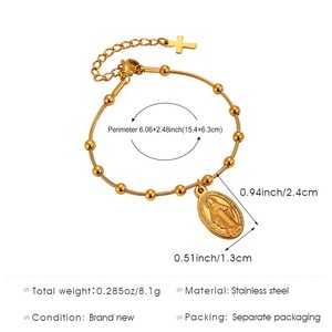 สร้อยข้อมือสแตนเลส SL281 ลายเรขาคณิตรูปพระแม่มารี พร้อมไข่มุกและโซ่ลายงูแบบแยกส่วน สไตล์เรโทร - Product Image 5