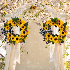 Couronne de tournesols artificielle pour décoration murale, <span class=keywords><strong>porte</strong></span> et fenêtre, avec nœud décoratif - Product Image 6