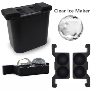 BHD Vente en gros 2 cavités Boules de machine à glaçons en silicone transparent 2.5 pouces Presse à boules de glace de qualité alimentaire