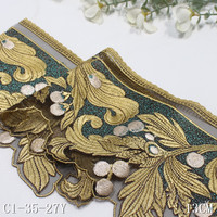 Dentelle de rideau de style ethnique, dentelle décorative fantaisie à fleurs avec fil doré, bordure de dentelle brodée de 13 cm, bordure de dentelle colorée