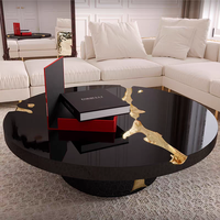 Ensemble de tables basses gigognes de luxe, design moderne, motif craquelé doré, table centrale, ensemble de 3 pièces pour mobilier de villa et de manoir