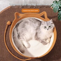 Lit pour chat en sisal tissé, rond, respirant, toutes saisons, fait main, avec coussin lavable pour chats d'intérieur