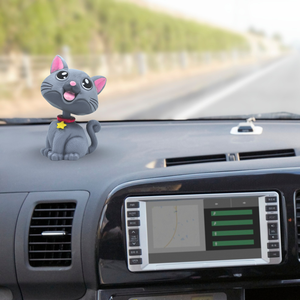 Bobblehead Premium - Décoration de tableau de bord Chat Gris pour Voiture, Maison et Bureau, Élégant Cadeau Porte-Bonheur pour des Vibes Positives - Product Image 1