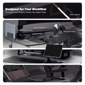 Support d'écran réglable et extensible en bois, grand organisateur de <span class=keywords><strong>bureau</strong></span> avec rails métalliques coulissants pour tiroir, <span class=keywords><strong>tablette</strong></span>, téléphone, écouteurs - Product Image 5