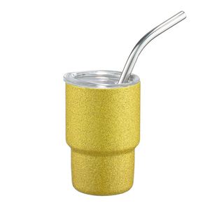 Mini-gobelet en acier inoxydable brillant effet diamant de 2 oz avec paille, pour expresso, liqueur, ou comme tasse à café, design mignon - Product Image 2
