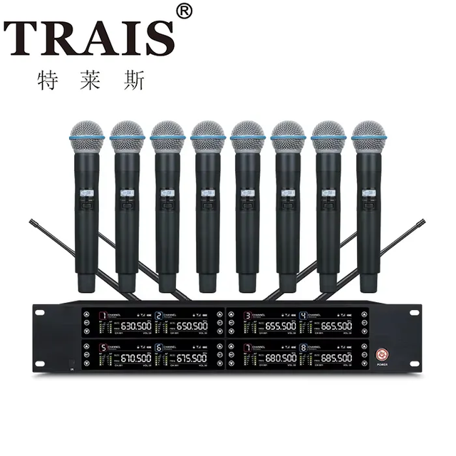 High Quality 8CH Wireless Microphone System Metal Handheld Mic for Karaoke Singing Speech