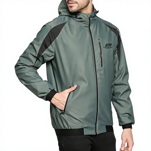 Chaqueta Bomber Cortavientos con Capucha para Hombre, Color Sólido, Cierre de Cremallera, Estilo Deportivo, para Otoño, Material de Poliéster - Product Image 3