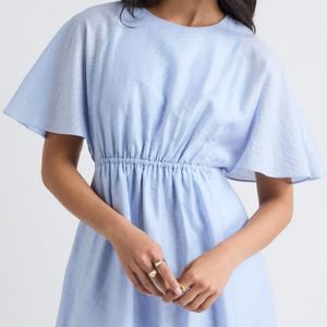 Robe longue bohème tissée, coupe décontractée évasée avec manches volantées, taille élastique, motif uni, toutes saisons - pour l'automne - Product Image 3