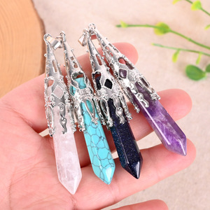เครื่องประดับหินบำบัดธรรมชาติขายส่ง สร้อยคอพลอย จี้คริสตัลปลายแหลม จี้เพนดูลัมสำหรับเครื่องมือเวทมนตร์ - Product Image 2