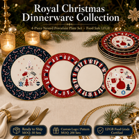 Services de table de Noël en porcelaine fine, 4 pièces, assiettes gigognes à bord doré, vaisselle de luxe pour les fêtes, pour restaurants et hôtels