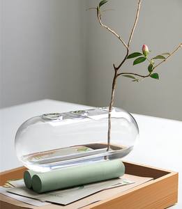 Vase en verre rond transparent moderne soufflé sur mesure en borosilicate, <span class=keywords><strong>terrarium</strong></span> en verre de forme ovale pour plantes - Product Image 4