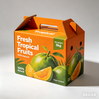 Elegante Caja de Regalo Portátil para Frutas, Embalaje Corrugado Reciclable y Ecológico con Asa para Venta Minorista en Supermercados
