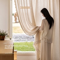Voilage en tulle tissé brillant polyester/lin - Translucide, intimité garantie - Style ton crème - Personnalisable pour salons