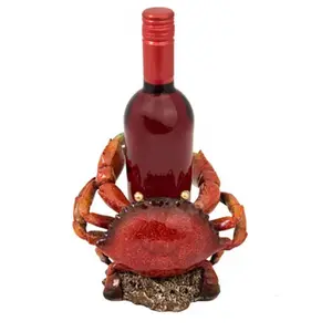 polyresin wine bottle holder resin Red Crab Wine Bottle Holder 7.5 Inches Tall