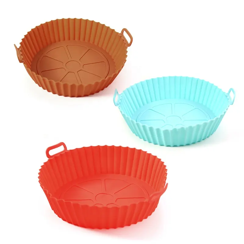 Fritadeira de silicone com forro de silicone, fritadeira à ar arredondada, para forno, não aderente, 3.6/6.8 qt, 3 peças