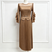 Robe plissée florale 3D à manches évasées en dentelle, cintrée à la taille, amincissante, pour femme, tenue décontractée ou de bureau