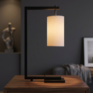 Modern Minimalist <b>LED</b> Table Lamp E27/E26 AC <b>Wire</b> Rectangular Metal Frame Fabric Shade Warm <b>Light</b> for Hotel Bedside Floor Lamp - Product Image 3