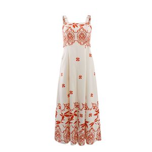 Robe longue éco-responsable rétro à motif floral pour femme, coupe trapèze, taille naturelle, avec détail noué à la taille, idéale pour les vacances - Product Image 6