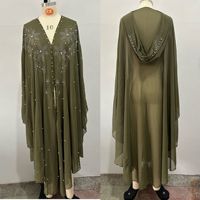 Robe Abaya Grise Brodée de Perles Florales, Modeste et Respirante en Polyester, Style Borkha Égyptien, Anti-Statique, Ensemble 2 Pièces pour Femme - Meilleures Ventes