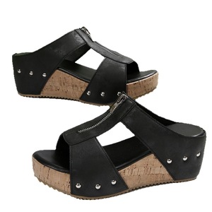 Sandales de plage pour femmes, été, décontractées, à semelle épaisse, avec fermeture éclair et talon compensé - Product Image 4