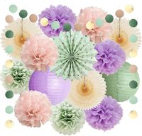 Décorations de fête vert sauge et violet, décorations de baby shower pour fille, kit de pompons en papier de soie rose blush pour mariage