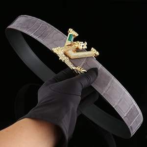 Ceinture en cuir de crocodile 100% sur mesure par un designer avec une boucle de dragon sertie de diamants luxueux - Product Image 2