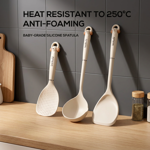 Ensemble d'ustensiles de cuisine en silicone 3 pièces, sans BPA, résistant à la chaleur 250°C ℃   Spatule, pelle à riz et louche pour la cuisine domestique et les restaurants - Product Image 1
