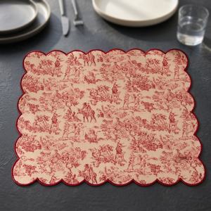Set de table en lin de qualité supérieure à bords festonnés avec imprimé toile rouge vintage |   Nappe de table décorative élégante - Product Image 3