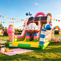 Château gonflable commercial extérieur sur le thème des bonbons rose avec toboggan gonflable pour location de fête pour enfants