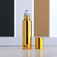 Flacon en verre haut de gamme de 10 ml pour huiles essentielles, or, argent, noir, rechargeable, avec applicateur à bille et boîte d'emballage