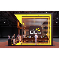 Conception professionnelle de stand d'exposition en bois sur mesure, y compris un comptoir d'accueil, pour les salons professionnels mondiaux aux États-Unis, en Europe et à Dubaï