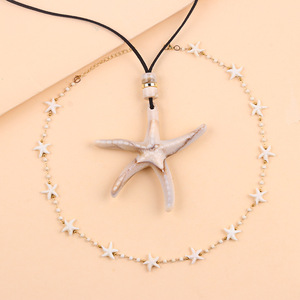 Collar de gama alta <span class=keywords><strong>en</strong></span> forma de estrella para mujer Acero inoxidable ovalado azul con cadena de cuello Estilo de <span class=keywords><strong>vacaciones</strong></span> <span class=keywords><strong>en</strong></span> la playa-Regalo perfecto - Product Image 2