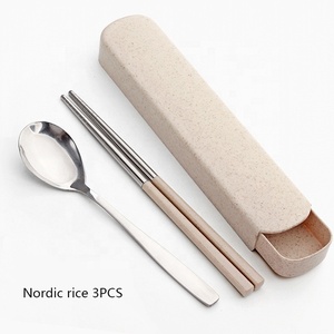 Nouvelles Idées de Produits en Gros 2021 : Ensemble Cuillère Fourchette Baguettes en Paille de Blé Naturelle Portable et Réutilisable pour Bébé - Product Image 3