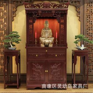 Armario de Santuario Budista de Madera de Palisandro con Estatua de Guanyin y Mesa de Ofrendas para Uso en el Altar del Hogar - Product Image 2